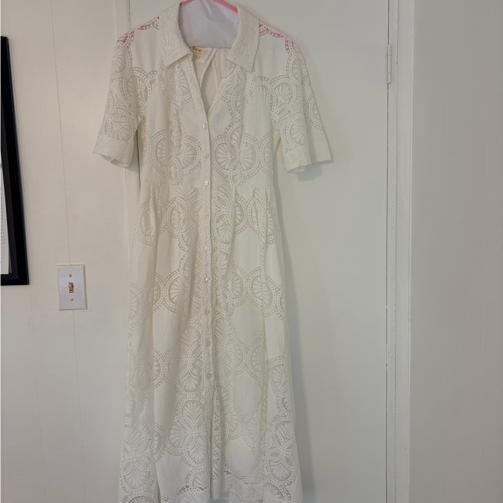 Anthropologie Cream Lace Button-Front Maxi Dress
